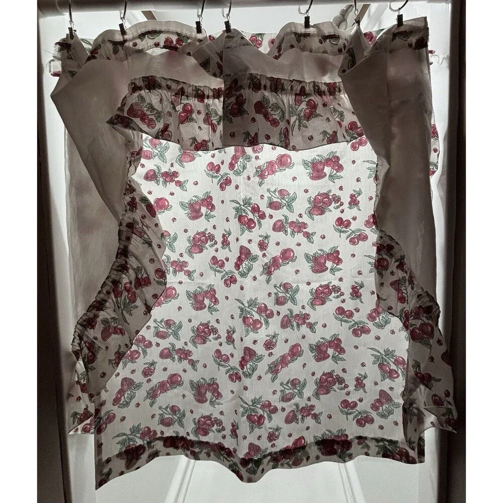 Vtg. Strawberry Apple Fruit Kitchen Cafe Curtains Valance Cottage Core Farmhouse